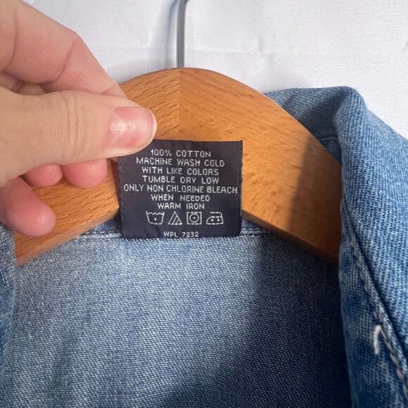 Three Rivers Denim Blue Sleeveless Button Front Cotton Denim Shirt Size Small - Picture 7 of 9